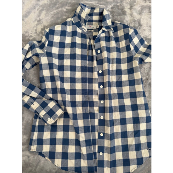 Vineyard Vines Women’s Performance Blue and White Plaid Full Button Up 00 - Picture 1 of 8
